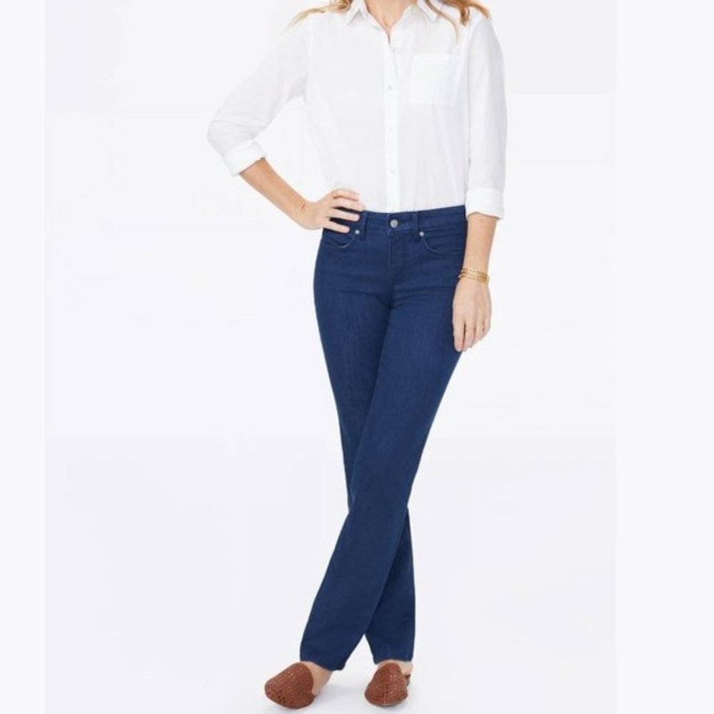 NYDJ Marilyn Lift Tuck Technology Straight Leg Jeans, 14, Burbank Dark Wash